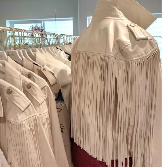 MAIN STRIP CREAM FRINGED SHORT CROP JACKET Boho WOMANS Large - Picture 10 of 11